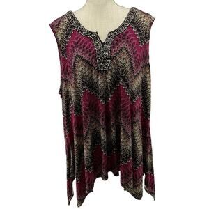 Avenue Woman"s 26/28 Beaded Asymmetrical Sleeveless Blouse‎ V Neck Multi Color